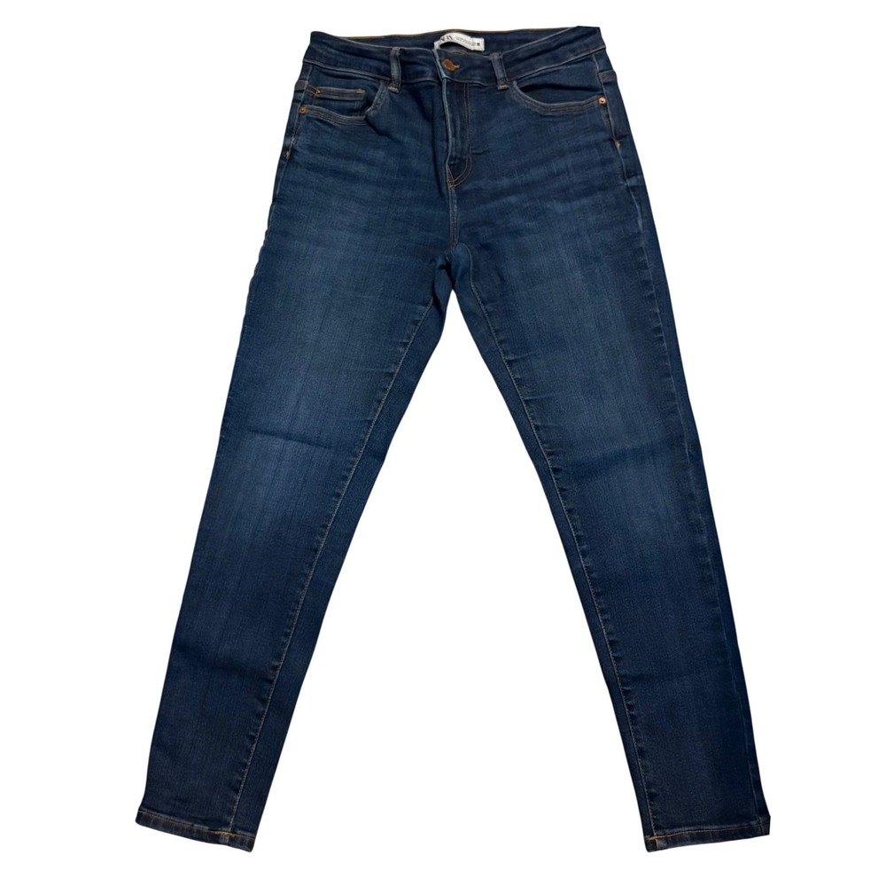 Zara Skinny‎ Jeans Womens 8 Dark Blue Good Mid Rise Tapered Leg Denim